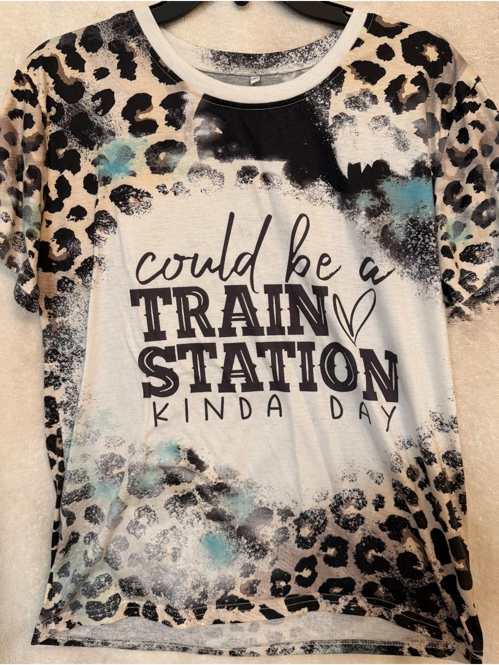 Could Be a Train Station Kinda Day Leopard Print Tee - White/Black/Teal